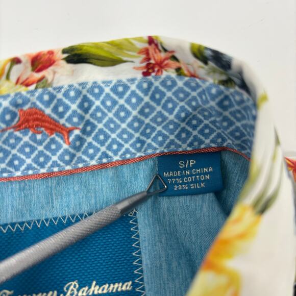 Tommy Bahama Small Multicolor Floral Print Silk Cotton Blend Long Sleeve Shirt - Picture 2 of 4